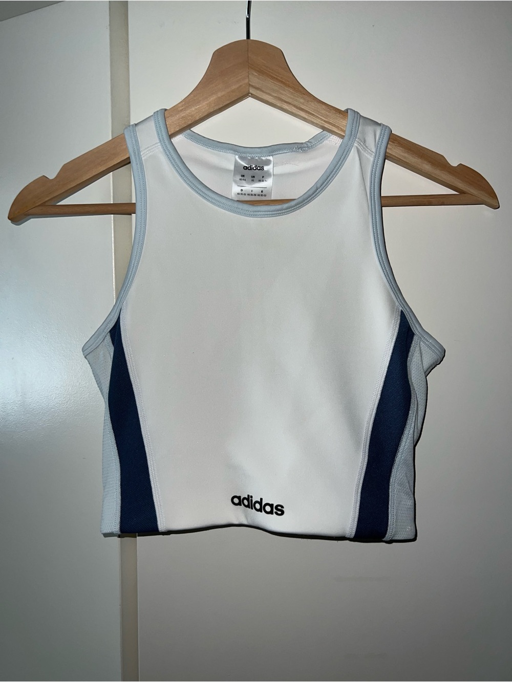 adidas White Crop Tank with Navy Side Panels